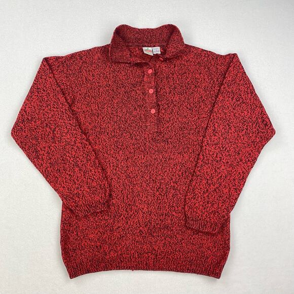 Vintage Radishes Roses Sweater Size Medium Red Cotton Pullover Collar Buttons - Picture 1 of 8